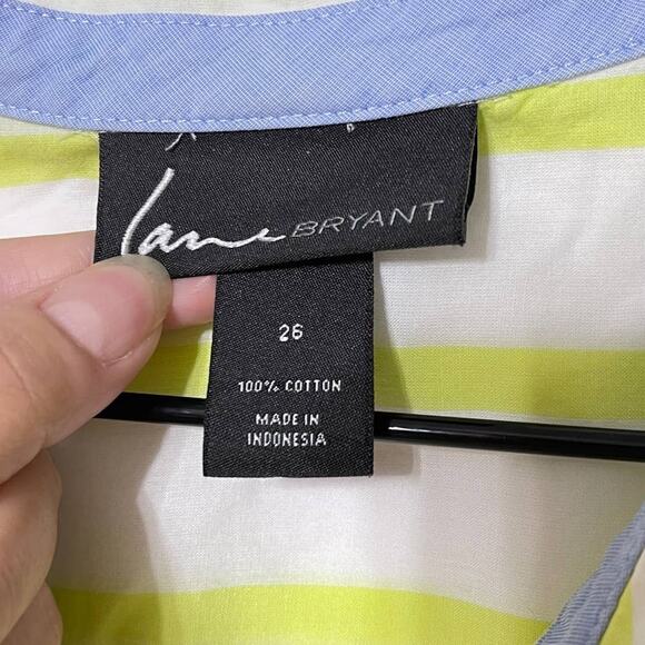 Lane Bryant Button Down Blouse Womens 26 White Yellow Stripe Lightweight Shirt - Picture 3 of 6
